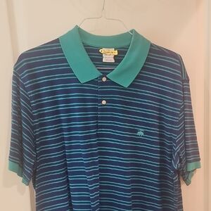 Brooks Brother Men's XXL Teal and Navy Striped Polo Shirt